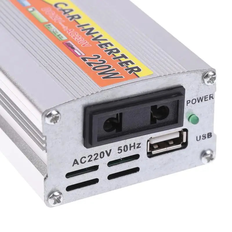 Inverter 220W 12V to 220V – Portable Car & Solar Power Converter with USB & Battery Clips