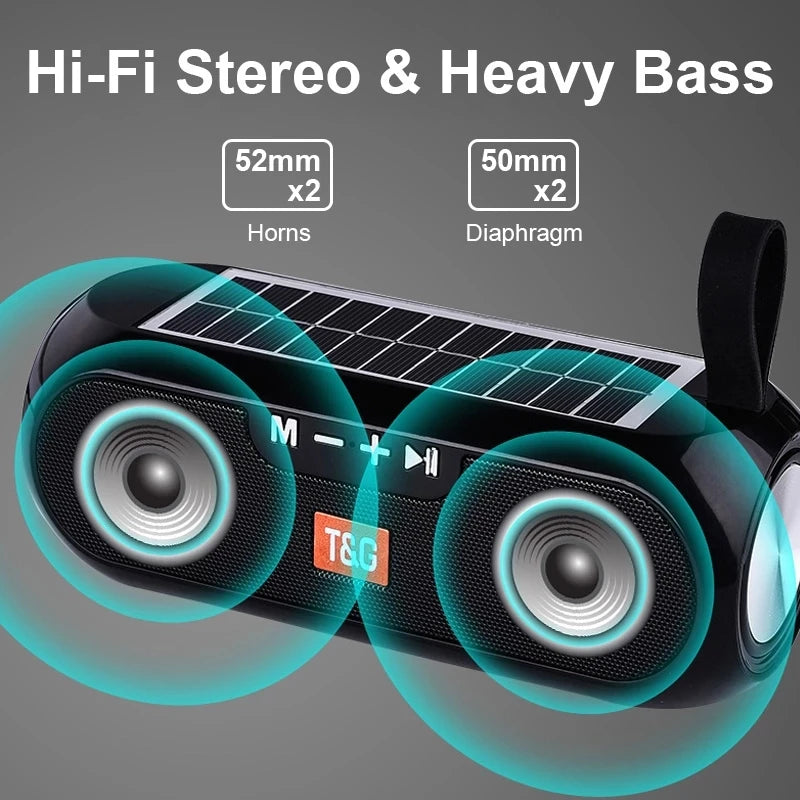 Radio Solar Charging Portable T&G TG182 Wireless Bluetooth Speaker with Auto FM Radio Tuner & 10W Loud Stereo Sound