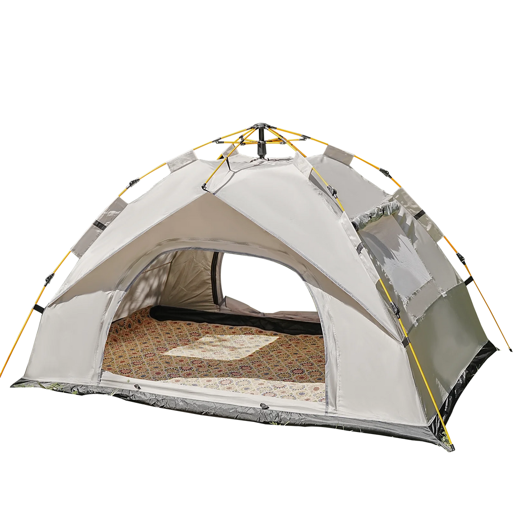 PAKICETUS Instant Pop Up Dome Tent 2-4 Person Easy Setup Polyester Fiber Portable Outdoor Tent Misty Gray Quicksand Gold For Camping Hiking Road Trips Backyard Picnic