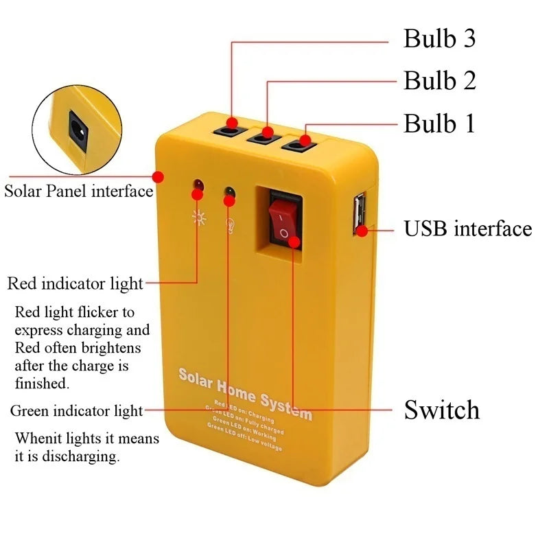 Generator Solar Panel Home System Kit With 3 LED Bulbs Solar Lamp Emergency Light 4 Heads USB Charging for Outdoor Garden