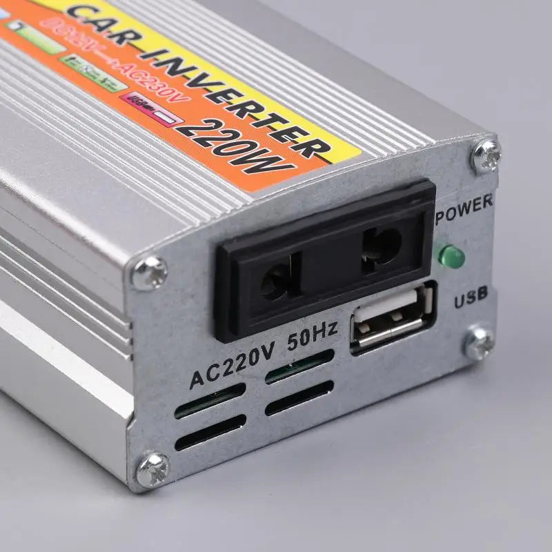 Inverter 220W 12V to 220V – Portable Car & Solar Power Converter with USB & Battery Clips
