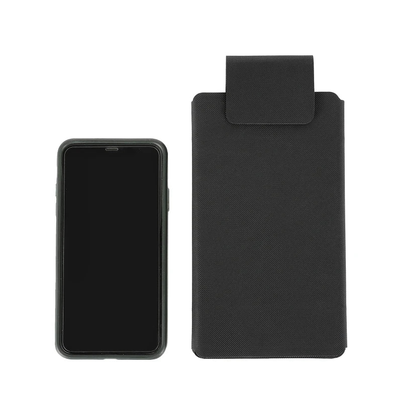 Black phone case and black cardholder on a white background
