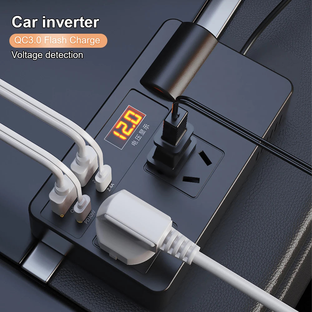 Inverter 12V to 220V 220W – Portable Car Power Adapter with AC Outlet & Multi-Protection