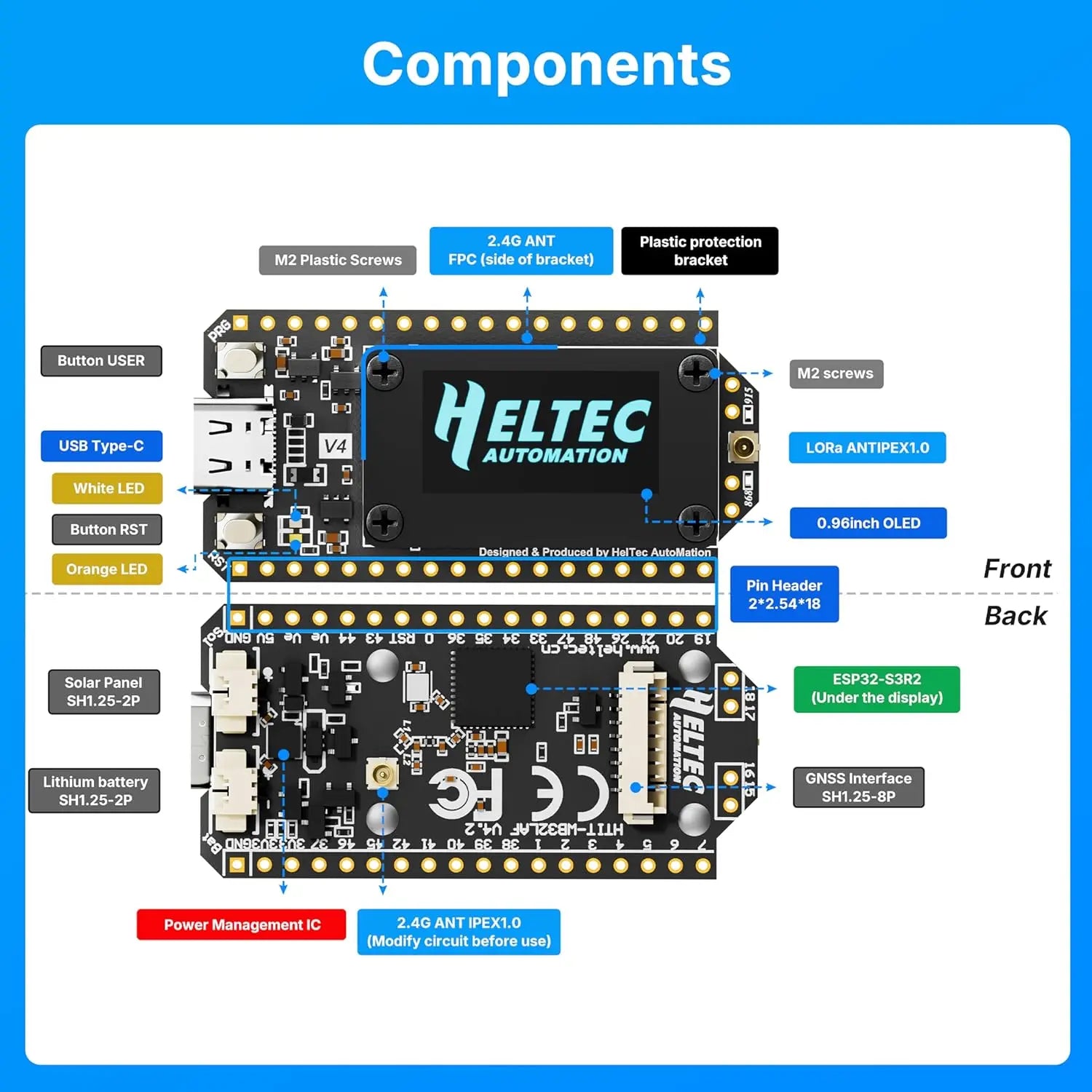 Heltec V4 ESP32 LoRa 32 Dev-Board Meshtastic Kit With Battery ESP32-S3 SX1262 28dBm OLED Display for Meshtastic WiFi IoT Arduino