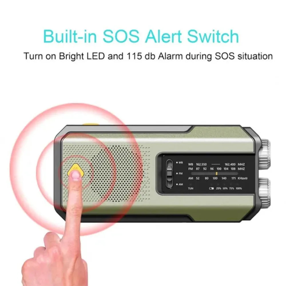 Hand Crank Radio Receiver Emergency Solar Power LED Torch Reading Light SOS Alarm 2000mAh Portable Outdoor Survival Radio