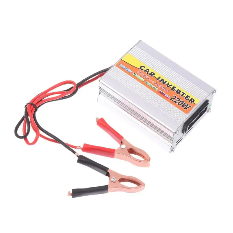 Inverter 220W 12V to 220V – Portable Car & Solar Power Converter with USB & Battery Clips