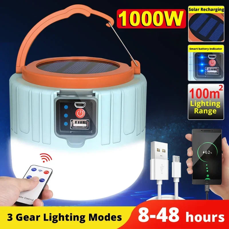 Solar Power Lantern Multi-Mode Rechargeable LED Camping Light with Power Bank