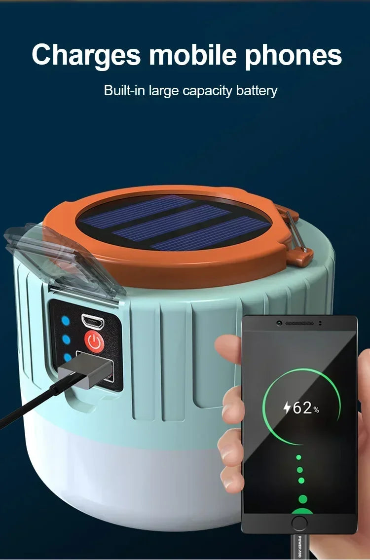 Solar Power Lantern Multi-Mode Rechargeable LED Camping Light with Power Bank