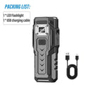 Power bank with LED flashlight and USB charging cable on a white background