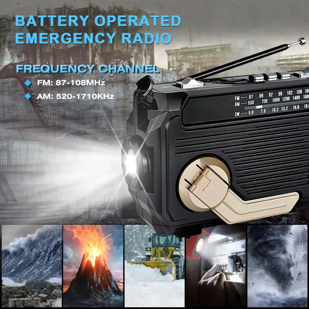 Hand Crank Emergency Radio, Solar  Portable Bluetooth 5.2 Speaker with AM/FM, TF Card, USB & LED Flashlight