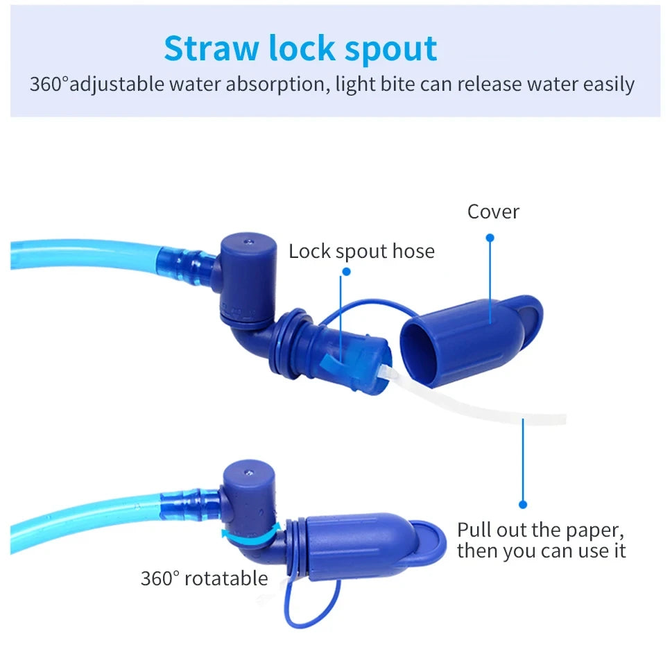 Blue straw lock spout with labeled parts on a white background