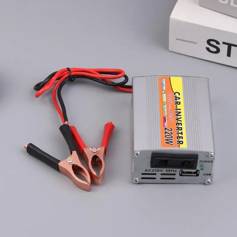 Inverter 220W 12V to 220V – Portable Car & Solar Power Converter with USB & Battery Clips