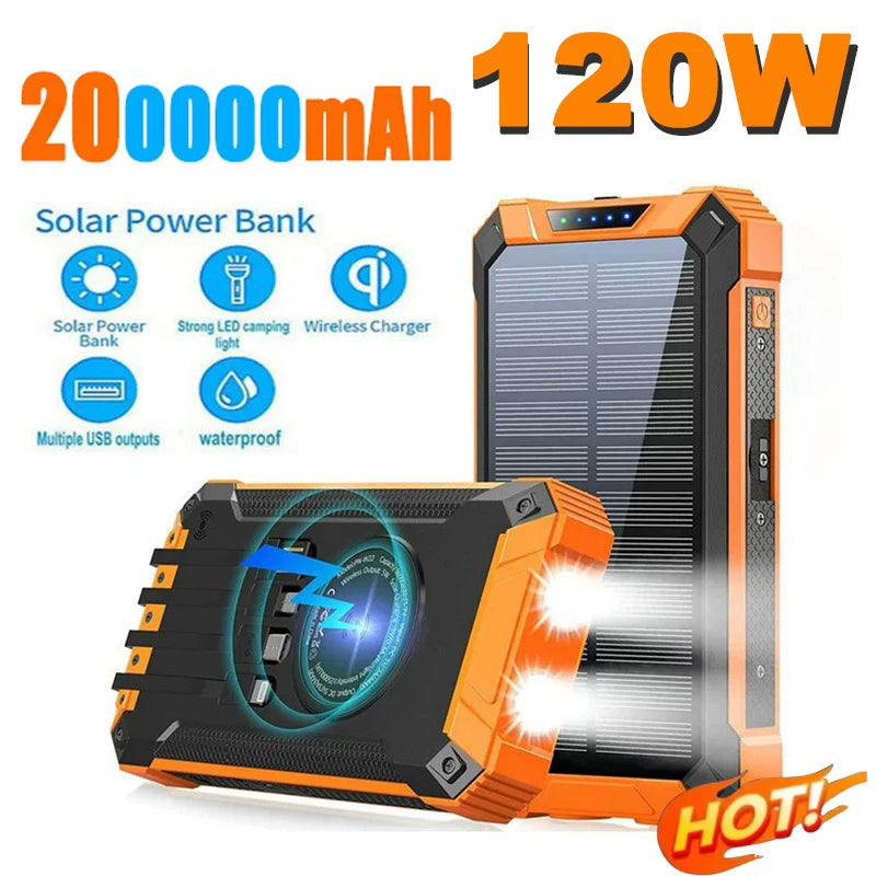 Solar Power Bank 200000mAh Ultra-High Capacity Portable Charger for Camping RV Emergency