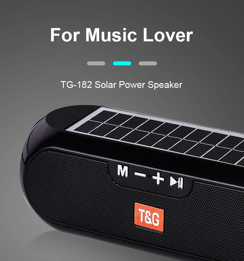 Radio Solar Charging Portable T&G TG182 Wireless Bluetooth Speaker with Auto FM Radio Tuner & 10W Loud Stereo Sound