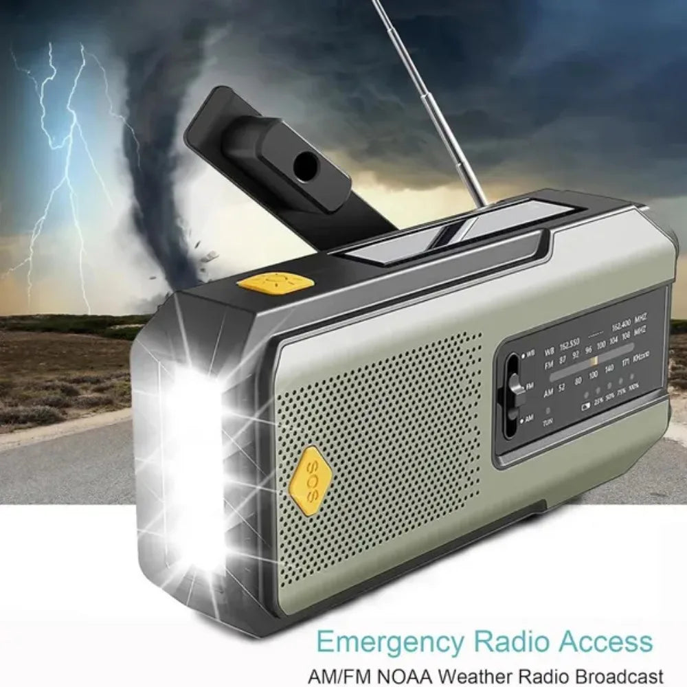 Hand Crank Radio Receiver Emergency Solar Power LED Torch Reading Light SOS Alarm 2000mAh Portable Outdoor Survival Radio