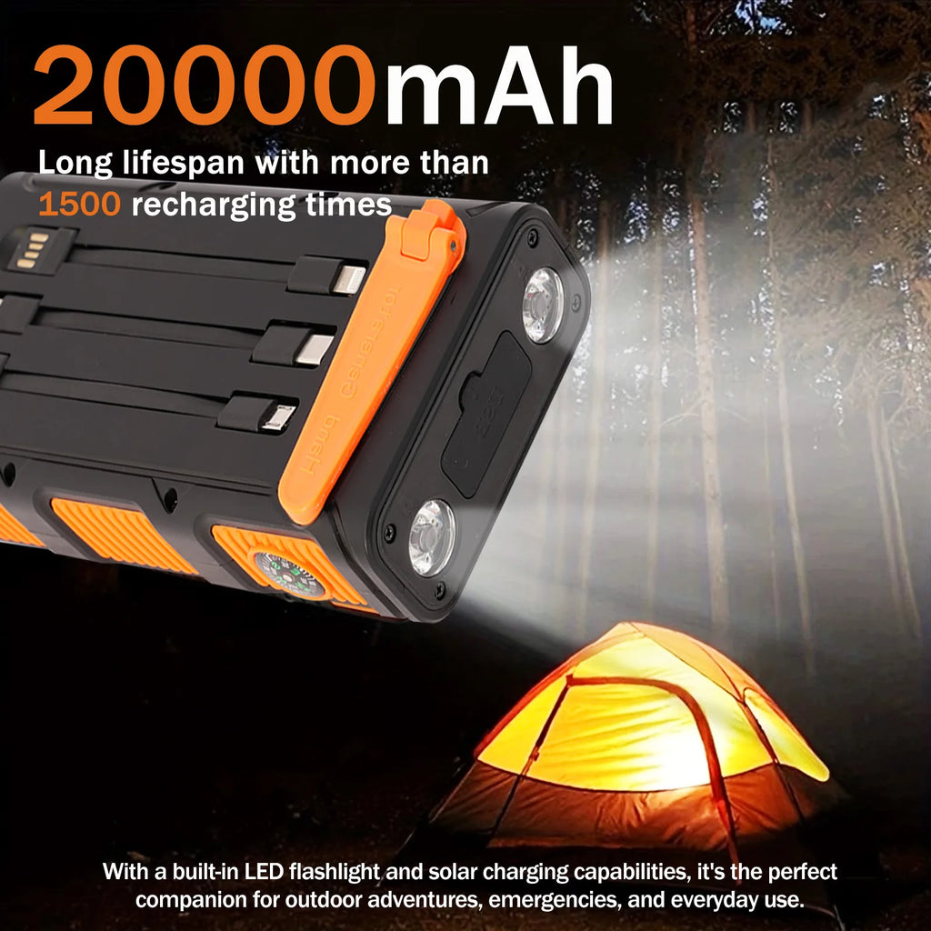 20000mAh Hand Crank Solar Power Bank 20W PD + Dual LED Flashlight