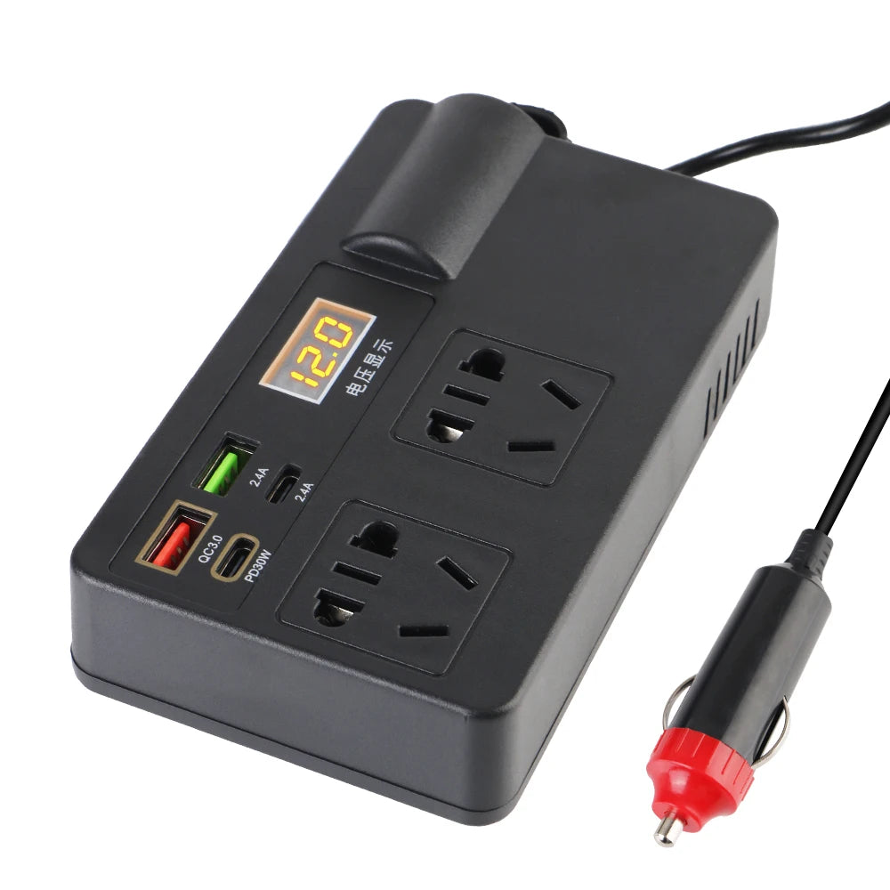 Inverter 12V to 220V 220W – Portable Car Power Adapter with AC Outlet & Multi-Protection