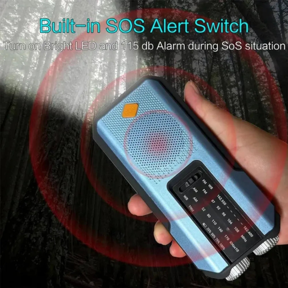 Hand Crank Radio Receiver Emergency Solar Power LED Torch Reading Light SOS Alarm 2000mAh Portable Outdoor Survival Radio
