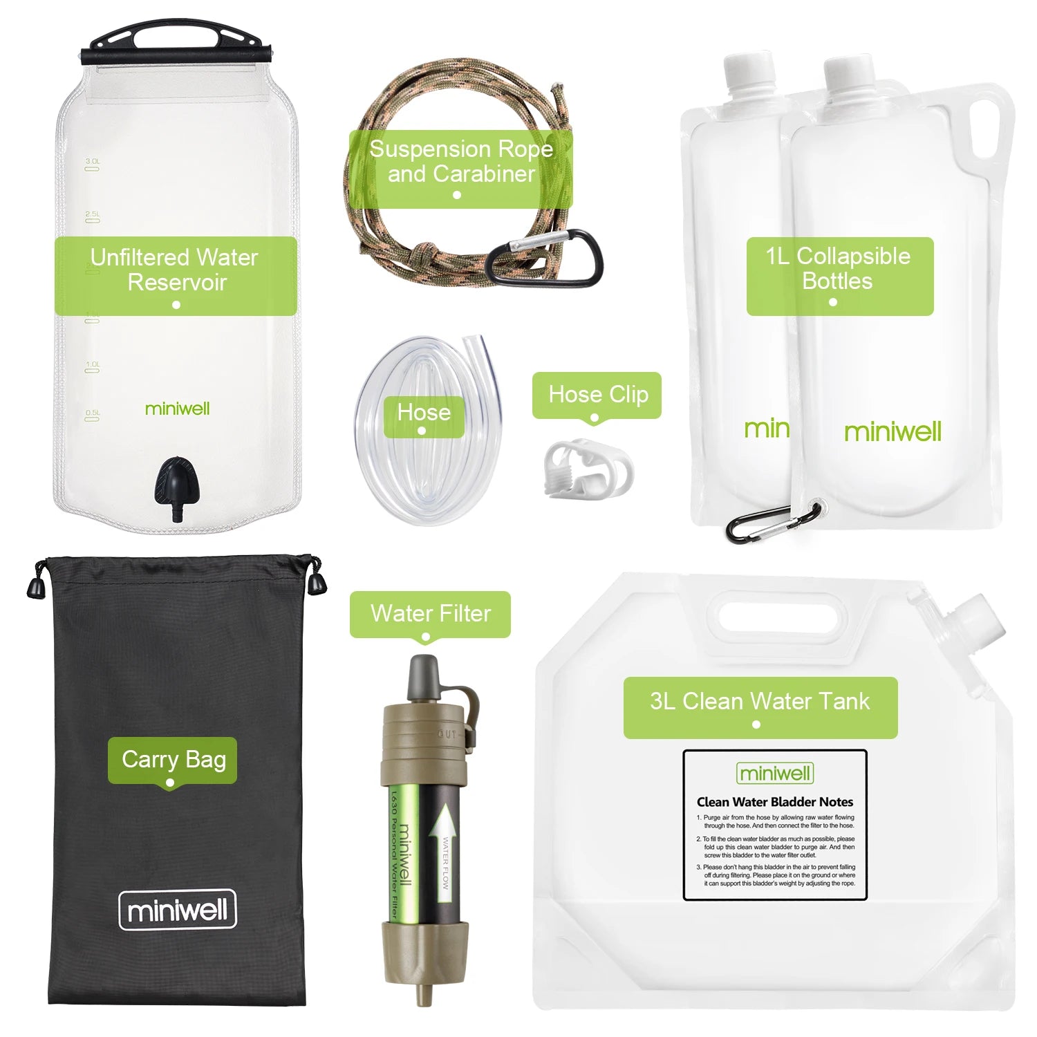 Gravity Water Filter Survival Kit 0.1 Micron Camping Hiking Emergency Preparedness