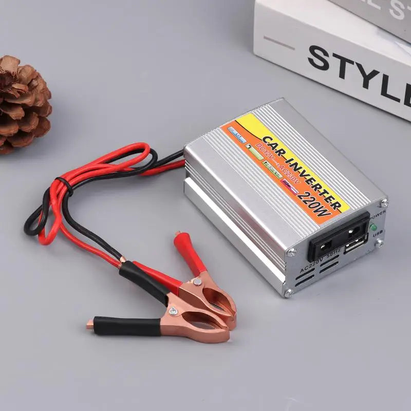 Inverter 220W 12V to 220V – Portable Car & Solar Power Converter with USB & Battery Clips
