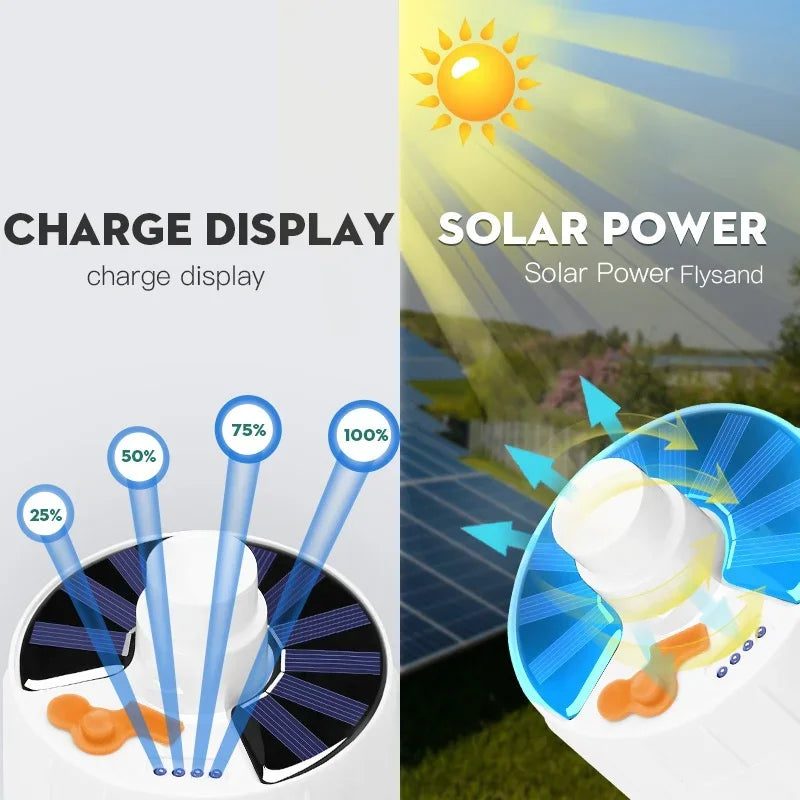 Solar power flysand with charge display and solar panel illustration