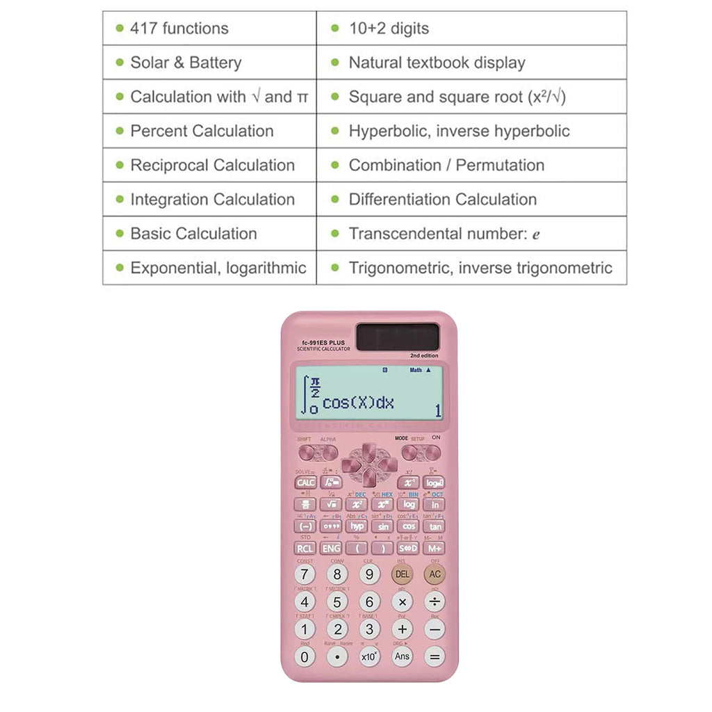 417-Function Scientific Calculator – Dual Power, 10+2 Digit Display
