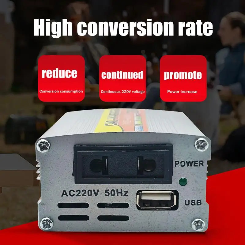 Inverter 220W 12V to 220V – Portable Car & Solar Power Converter with USB & Battery Clips