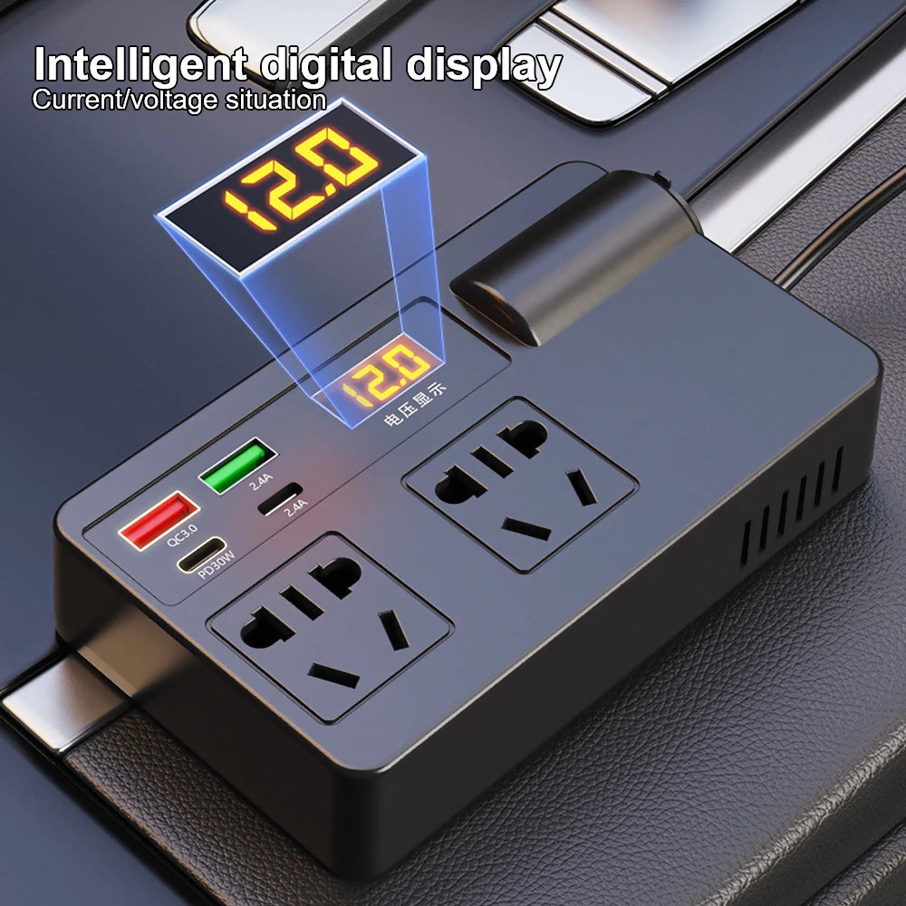 Inverter 12V to 220V 220W – Portable Car Power Adapter with AC Outlet & Multi-Protection