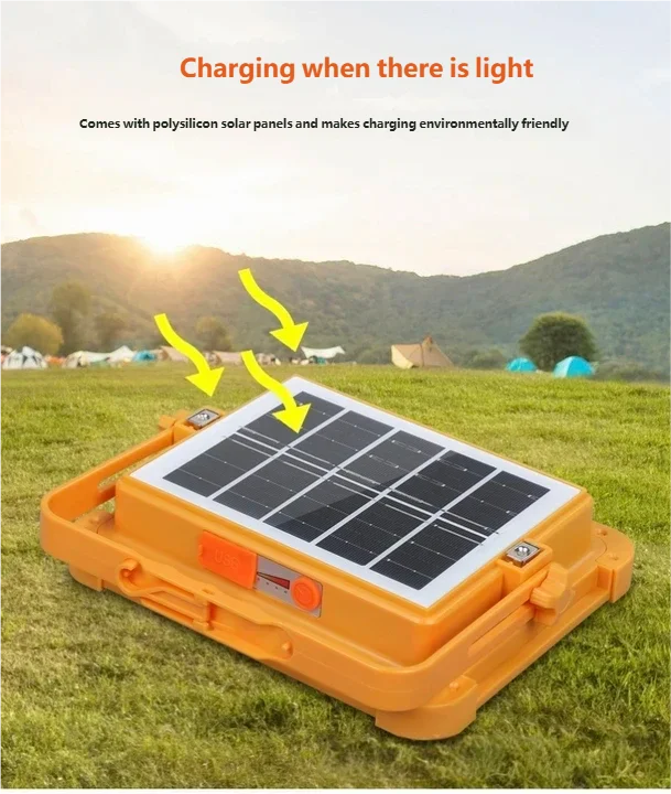 Solar Camping Light with Power Bank, IP66 Waterproof USB Rechargeable Emergency Flood Lamp