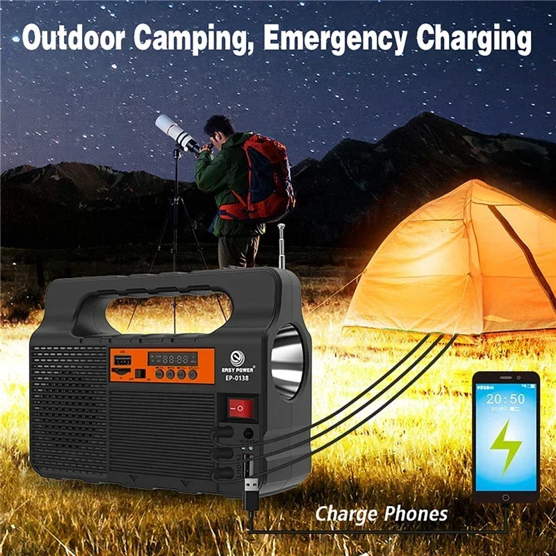 Solar Generator Lighting Kit with Solar Panel, 3 LED Bulbs, FM Radio & Bluetooth Speaker.