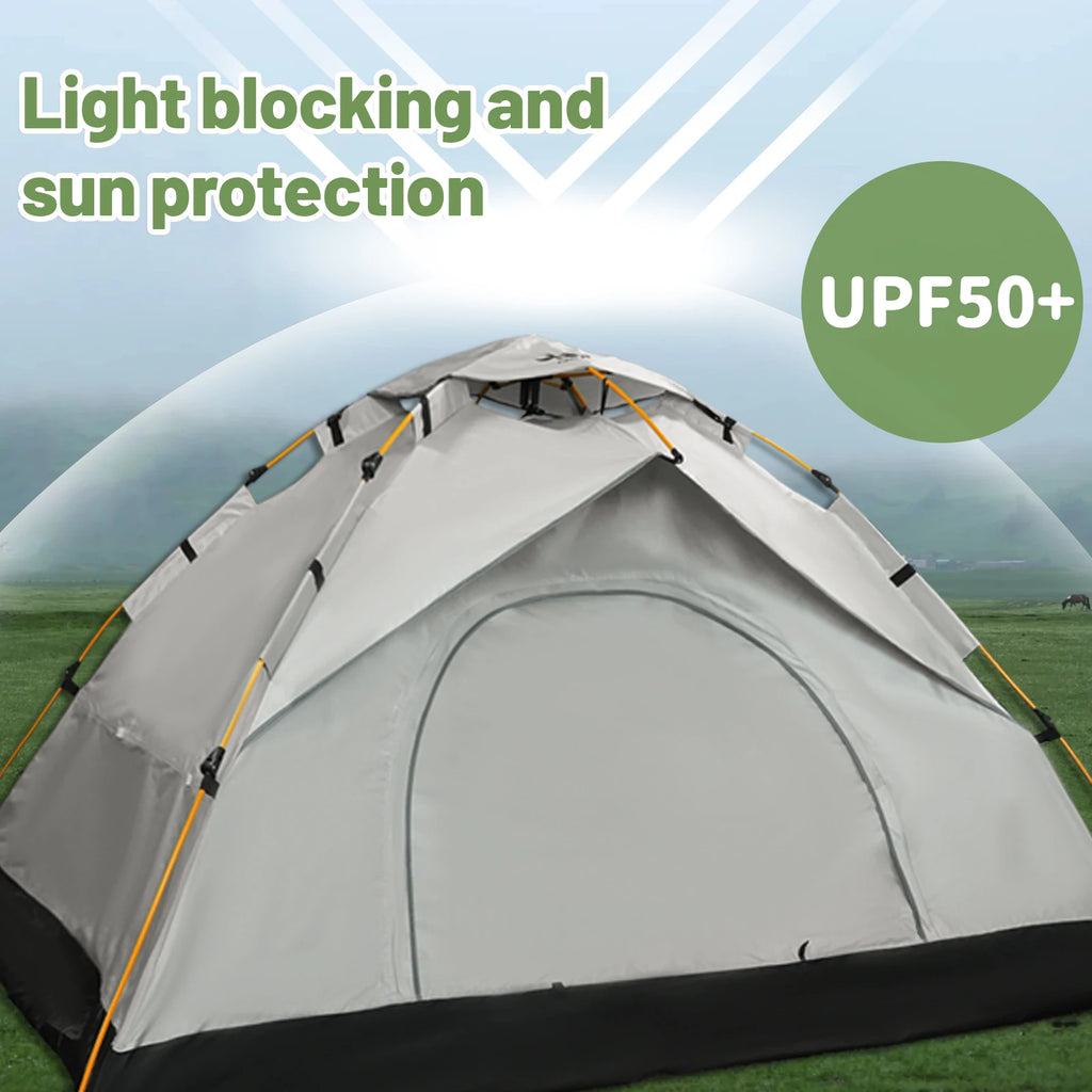 PAKICETUS Instant Pop Up Dome Tent 2-4 Person Easy Setup Polyester Fiber Portable Outdoor Tent Misty Gray Quicksand Gold For Camping Hiking Road Trips Backyard Picnic