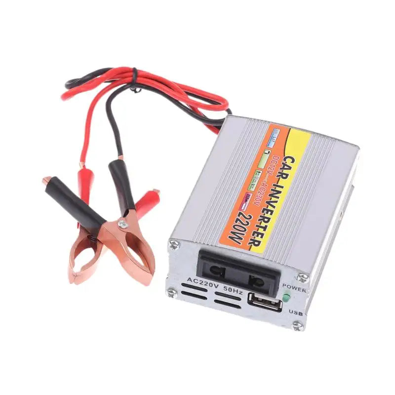 Inverter 220W 12V to 220V – Portable Car & Solar Power Converter with USB & Battery Clips
