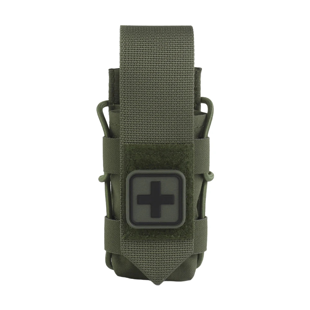 Green tactical pouch with a cross emblem on a white background