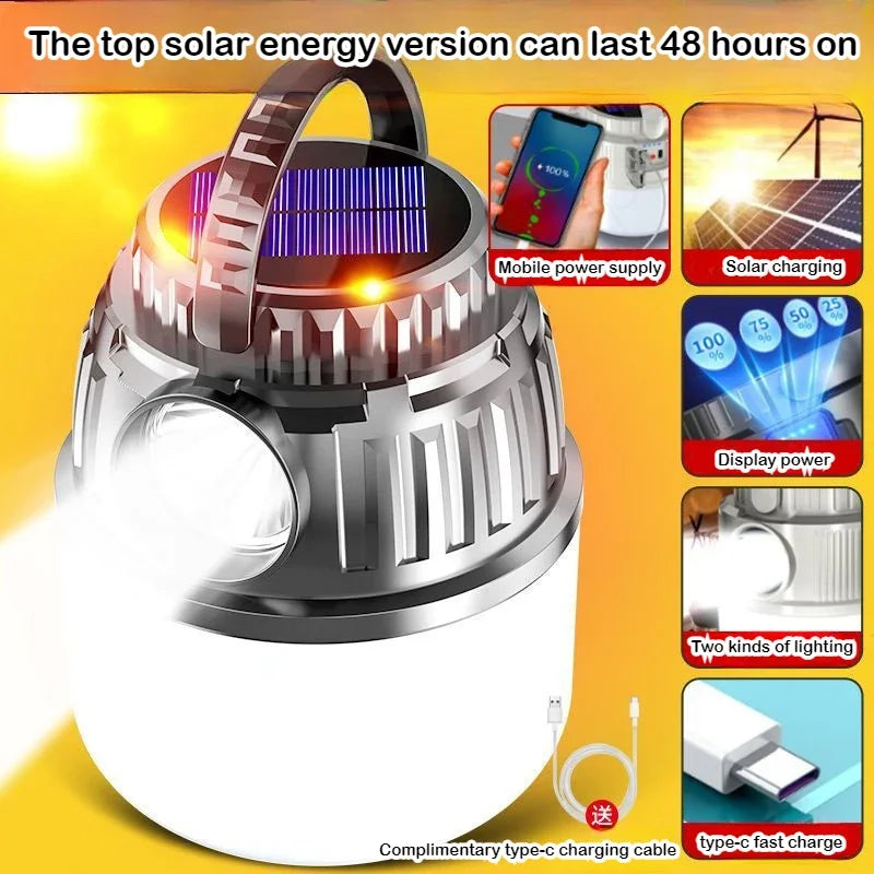 Solar Power Lantern Ultra-Bright Rechargeable LED Camping Light Outdoor Emergency