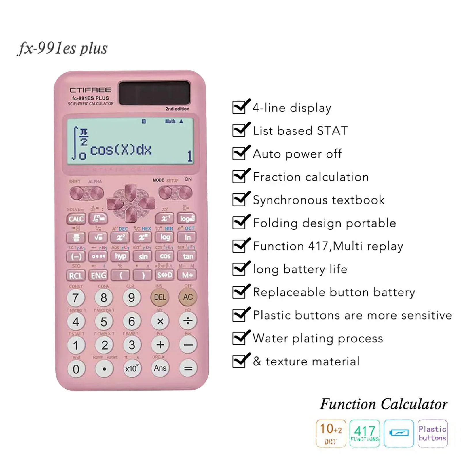 417-Function Scientific Calculator – Dual Power, 10+2 Digit Display