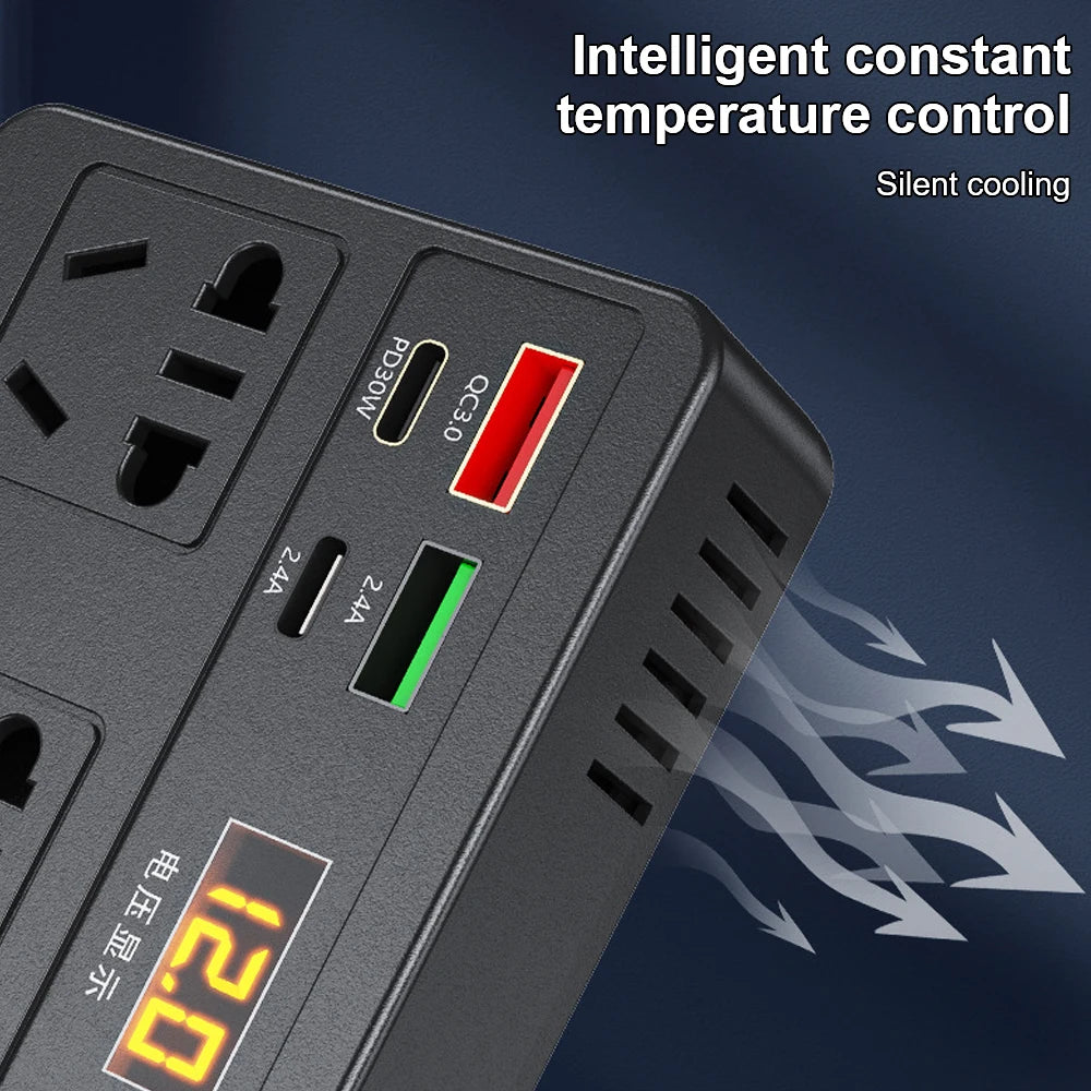 Inverter 12V to 220V 220W – Portable Car Power Adapter with AC Outlet & Multi-Protection
