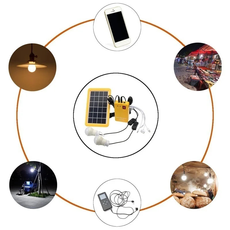 Generator Solar Panel Home System Kit With 3 LED Bulbs Solar Lamp Emergency Light 4 Heads USB Charging for Outdoor Garden