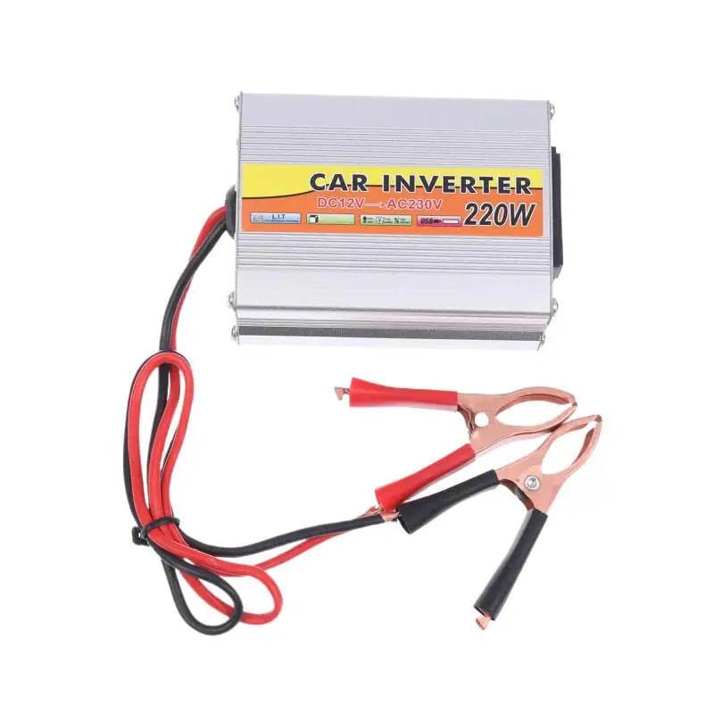 Inverter 220W 12V to 220V – Portable Car & Solar Power Converter with USB & Battery Clips