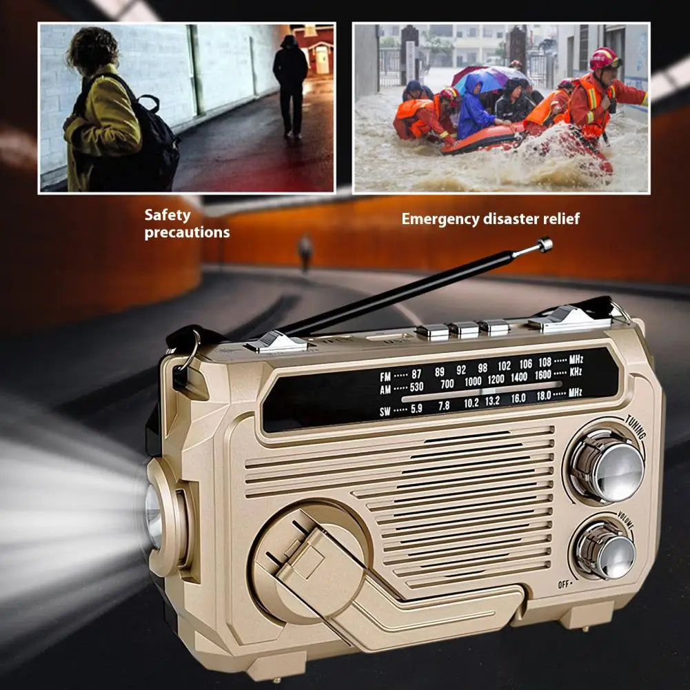 Hand Crank Emergency Radio, Solar  Portable Bluetooth 5.2 Speaker with AM/FM, TF Card, USB & LED Flashlight