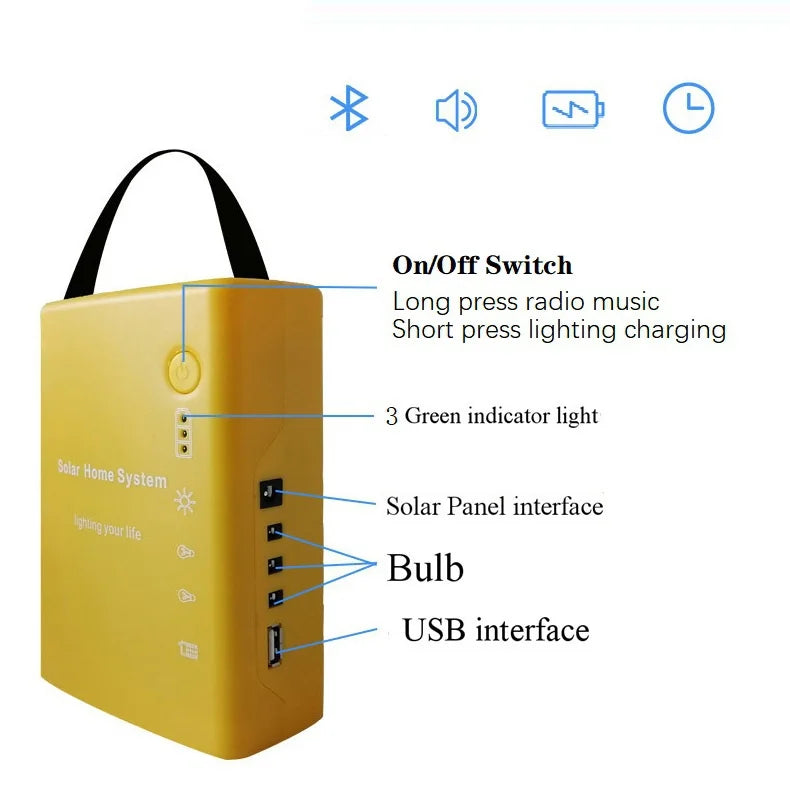 Generator Solar Panel Home System Kit With 3 LED Bulbs Solar Lamp Emergency Light 4 Heads USB Charging for Outdoor Garden