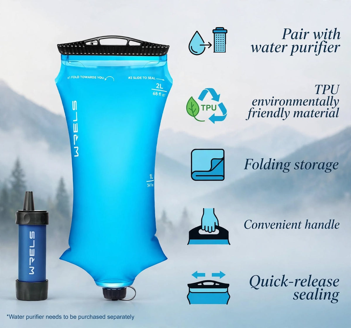 Collapsible Water Bag 3L – BPA-Free TPU, Gravity Filter Compatible, Camping & Survival