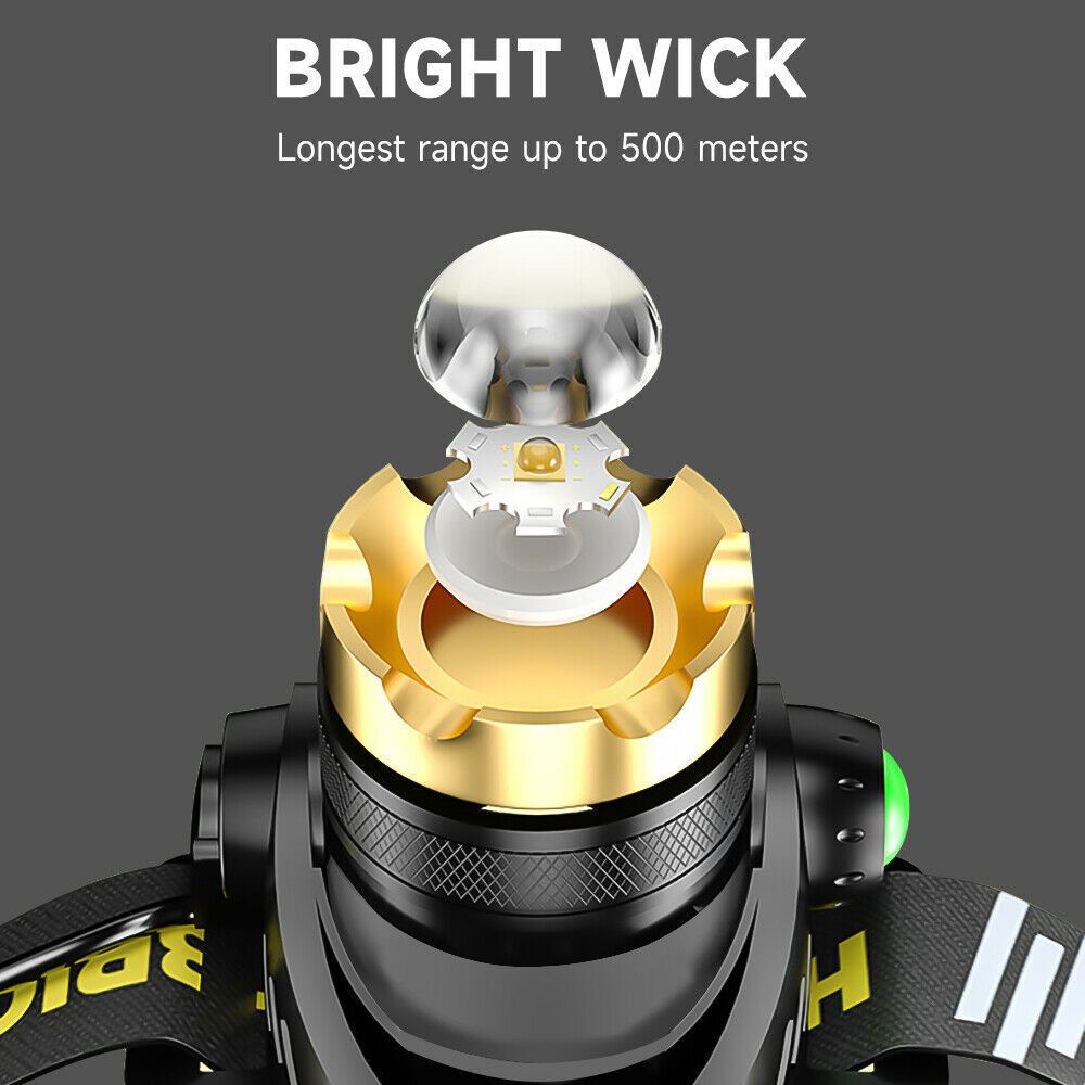 12000000lm LED Headlamp USB Rechargeable Headlight Head Torch Lamp