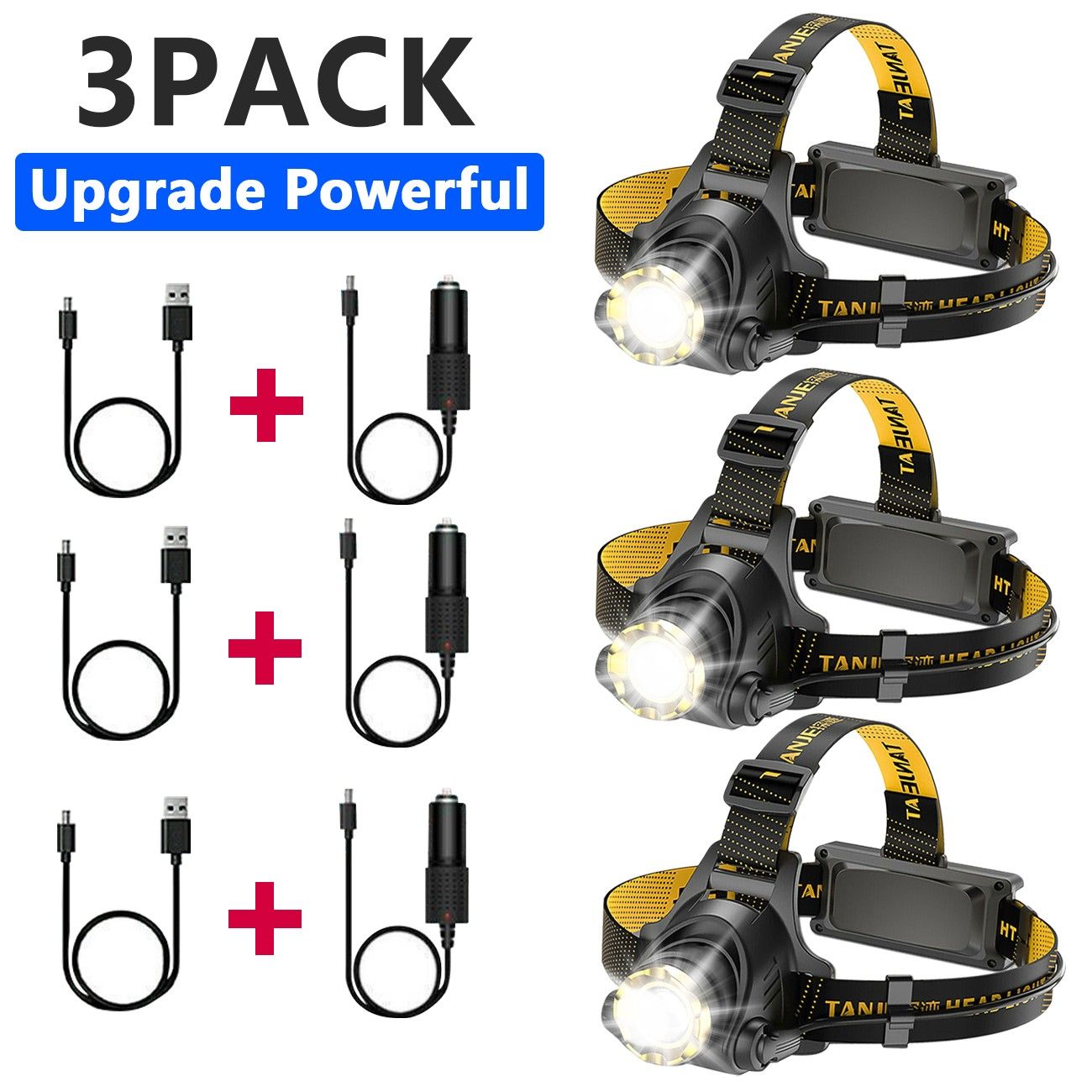 12000000lm LED Headlamp USB Rechargeable Headlight Head Torch Lamp