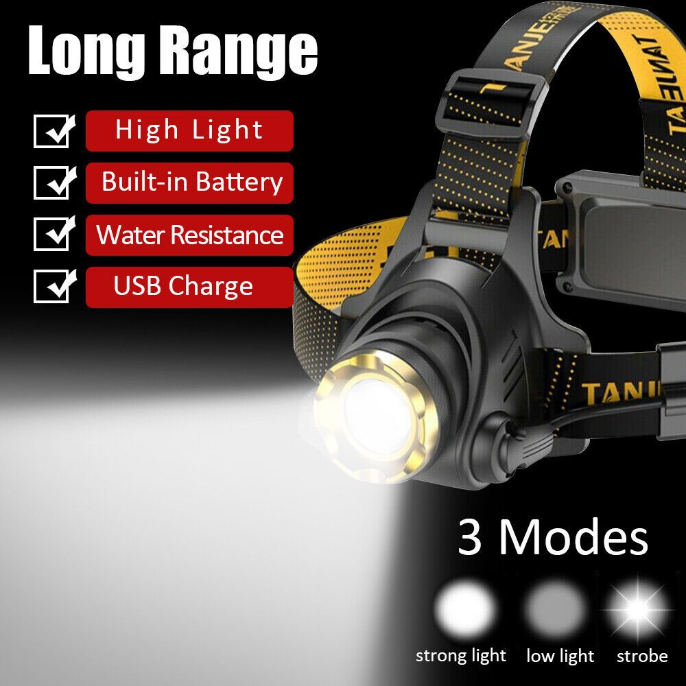 12000000lm LED Headlamp USB Rechargeable Headlight Head Torch Lamp