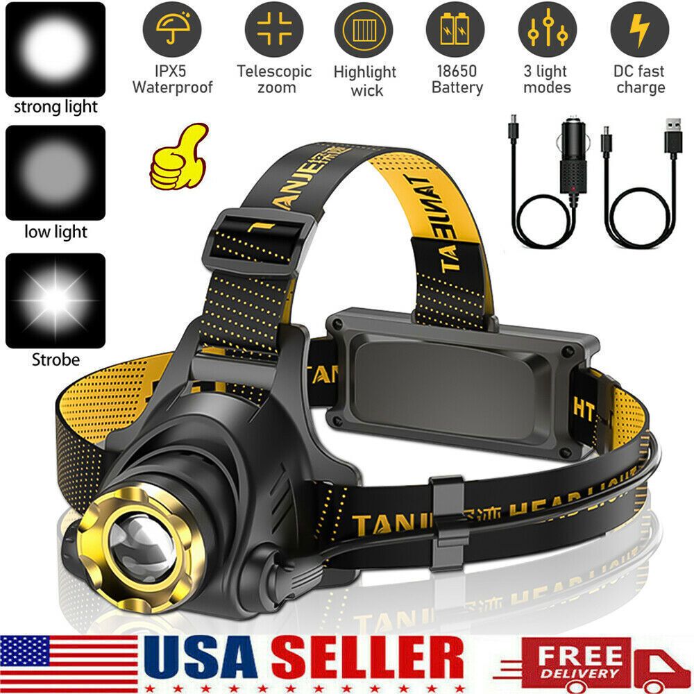 12000000lm LED Headlamp USB Rechargeable Headlight Head Torch Lamp