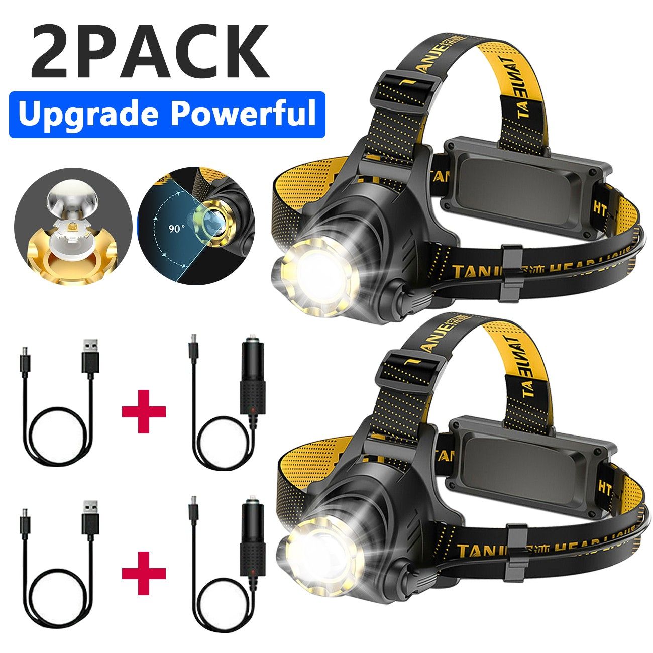 12000000lm LED Headlamp USB Rechargeable Headlight Head Torch Lamp