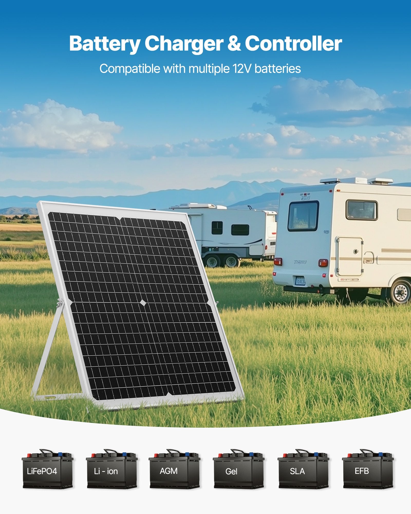 18V monocrystalline solar panel with kickstand front view