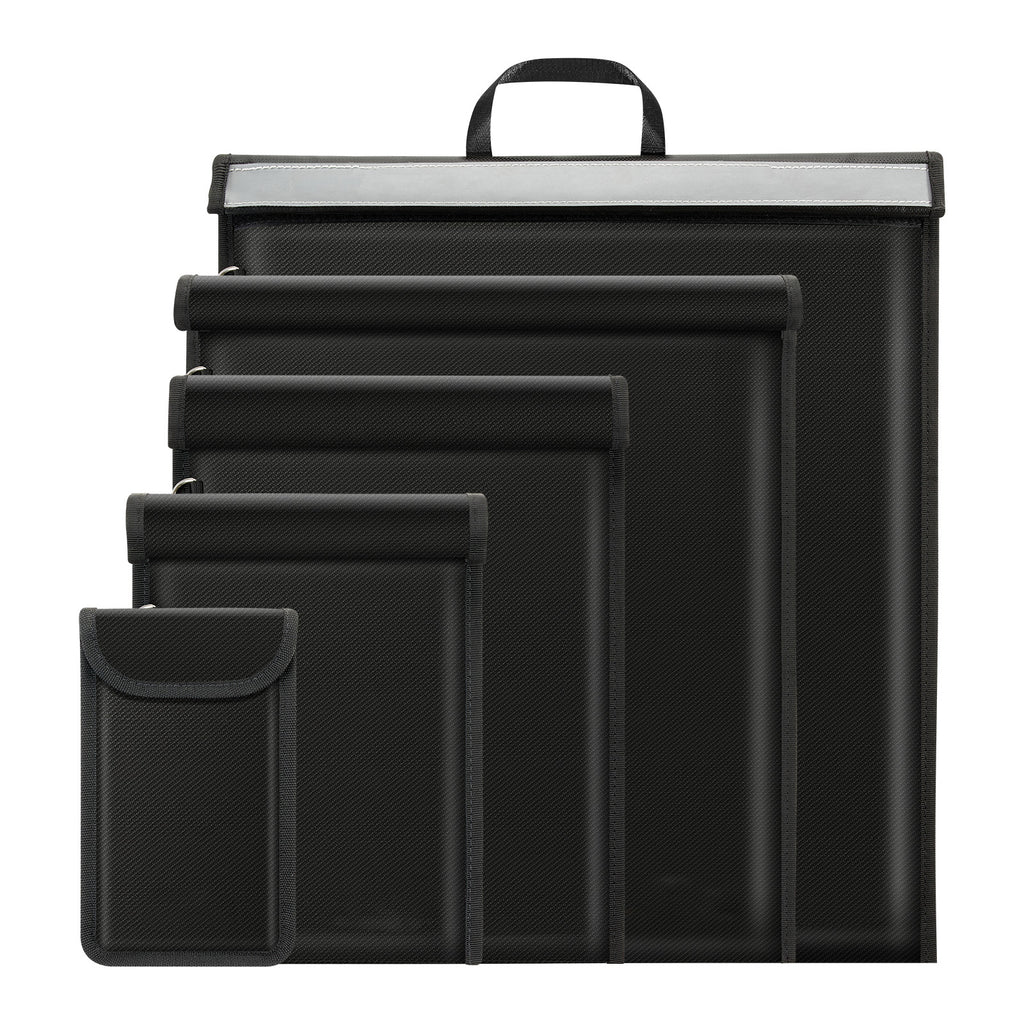 Set of black file folders of different sizes on a white background