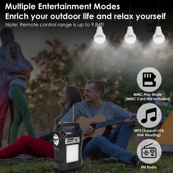 Solar power station entertainment modes — FM radio and MP3 player
