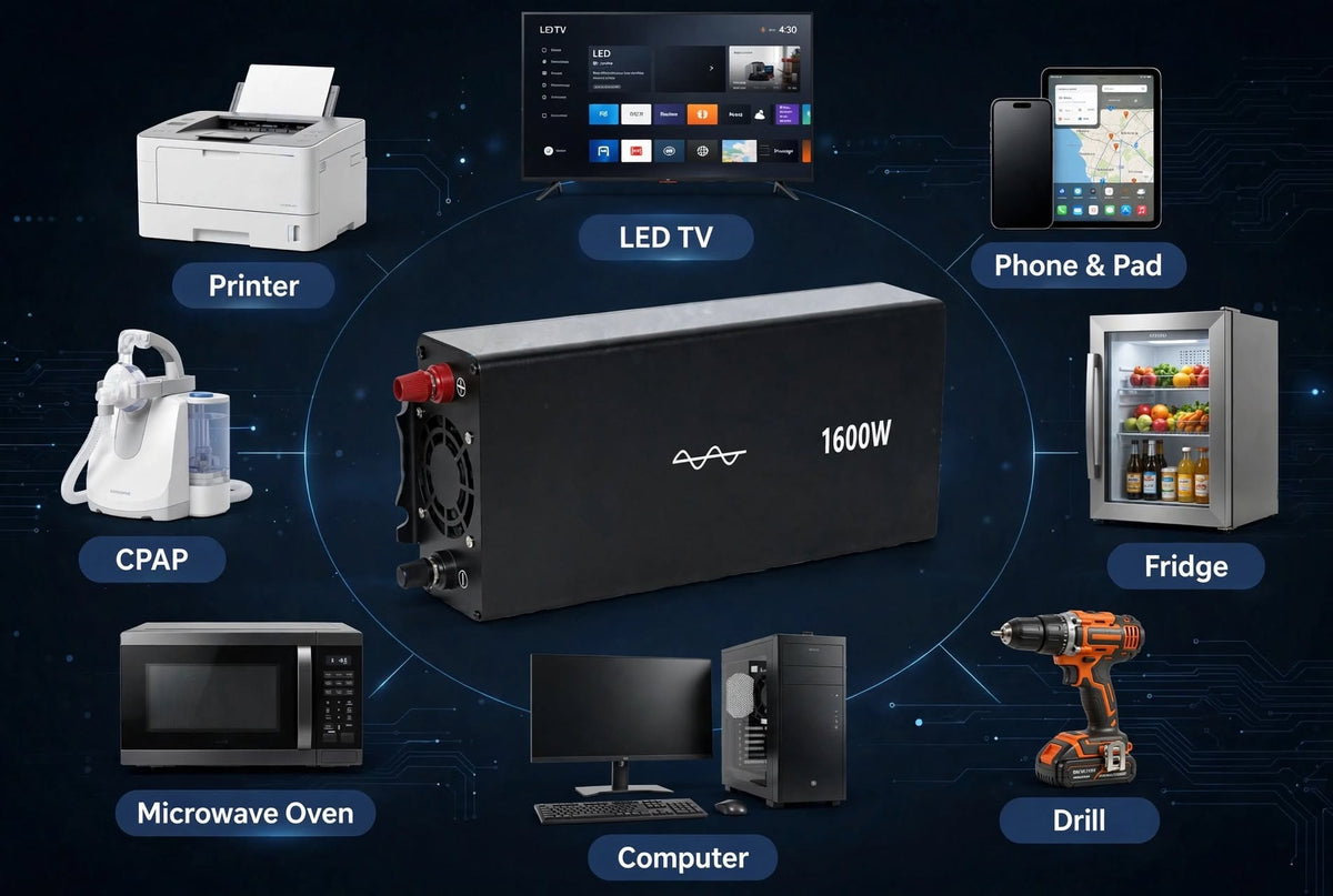 Trend Pulse M 1600W Grid-Down Power Inverter – Pure Sine Wave DC-to-AC Battery Converter for Off-Grid & Emergency Power